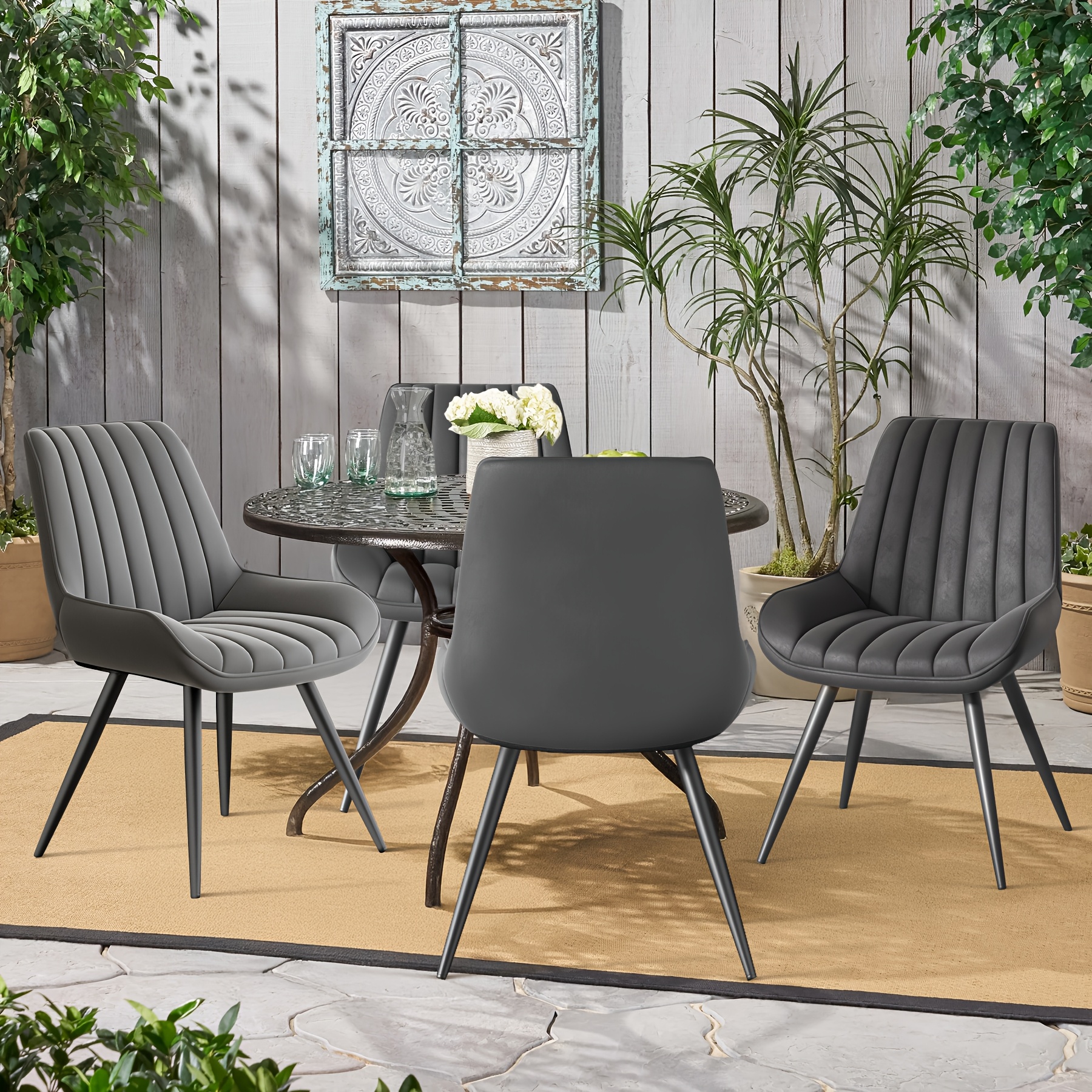 Image of Dining Room Chairs Set Of 2/4/6, Kitchen Chairs With Backrest, Upholstered Chairs With 5cm Seat Cushion, Metal Legs, Artificial Fabric Dining Chair, Modern Armchairs For Dining Room Kitchen