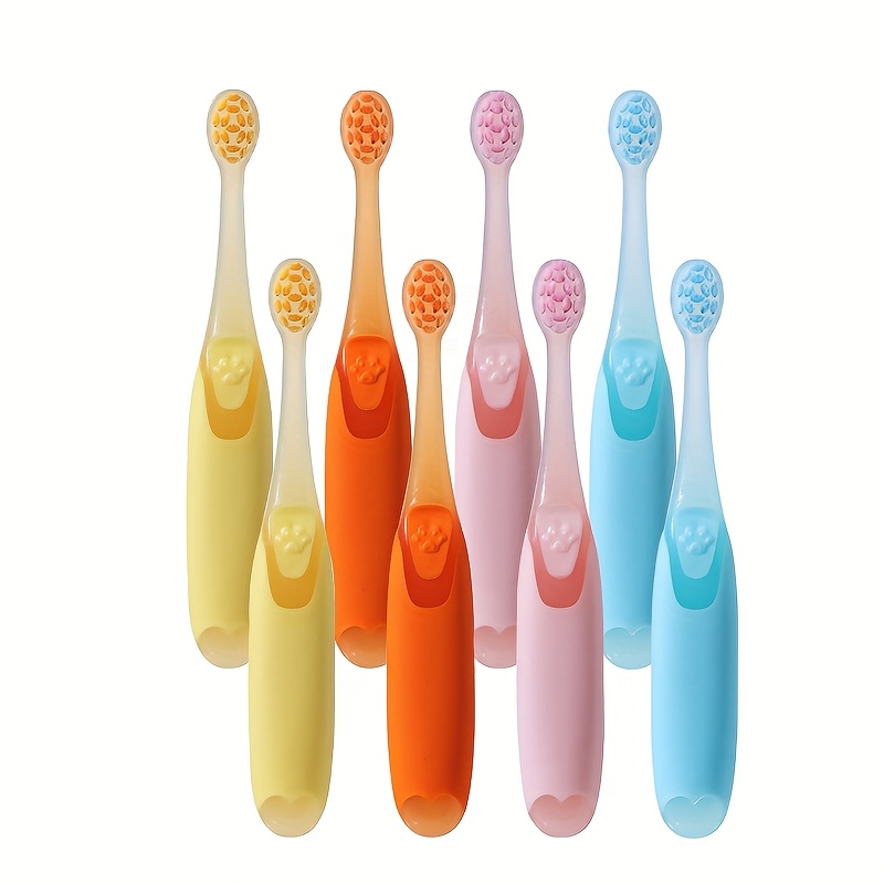Image of Toothbrush For 2-3-5 Year Olds, Soft Bristles, Deep Oral Care, Manual Toothbrush For Daily Home Use, Cartoon Design, 8-pack In Yellow, Orange, Pink, And Blue
