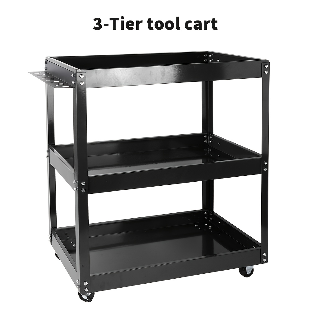 E-shop Schwerlast-Werkzeugwagen mit 3 Ebenen, verriegelbarem Vier-Rad-Mobilgestell, Werkzeugregal & Ablage – Ideal für Garagen, Lager, Baustellen,