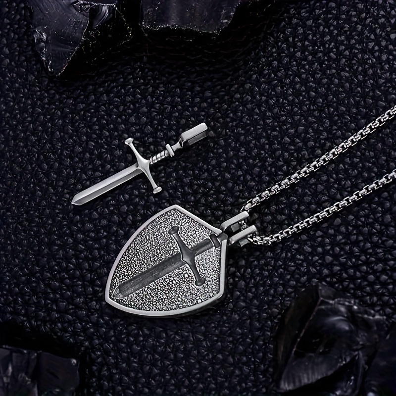Guardian Shield Sword Medal Pendant - Lifestyle Image
