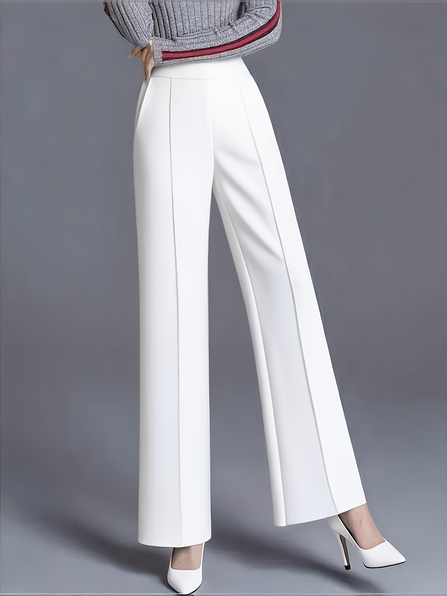 plus size plus size plus size plus size plus size elegant high waisted elastic waistband straight leg wide leg long pants for women 3d tailoring flattering loose fit solid color casual pants with slant pockets
