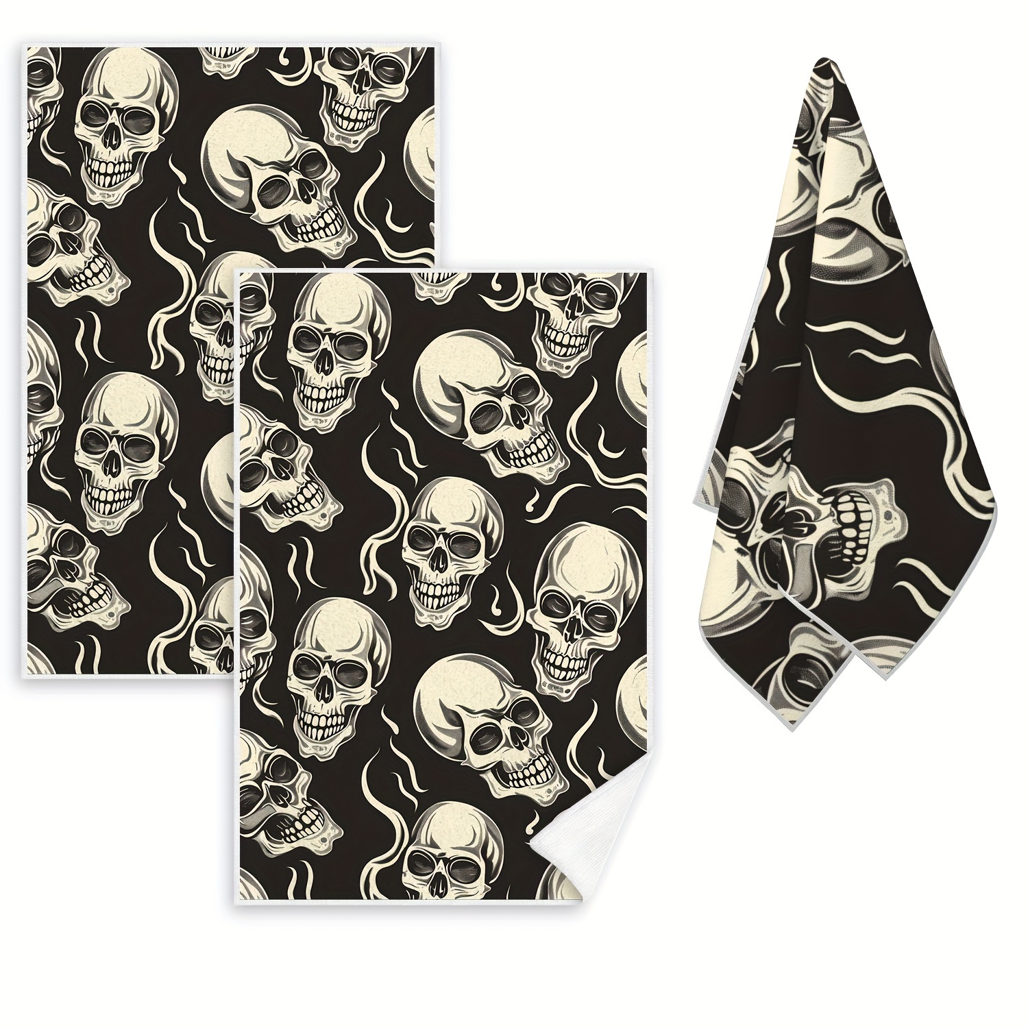 Image of Halloween Microfiber Dish Towels - 2 Pack, Absorbent Knit Fabric Hand Towels, Machine Washable, Contemporary Patterned Tea Towels For Kitchen, Baking, Cooking, Housewarming Gifts