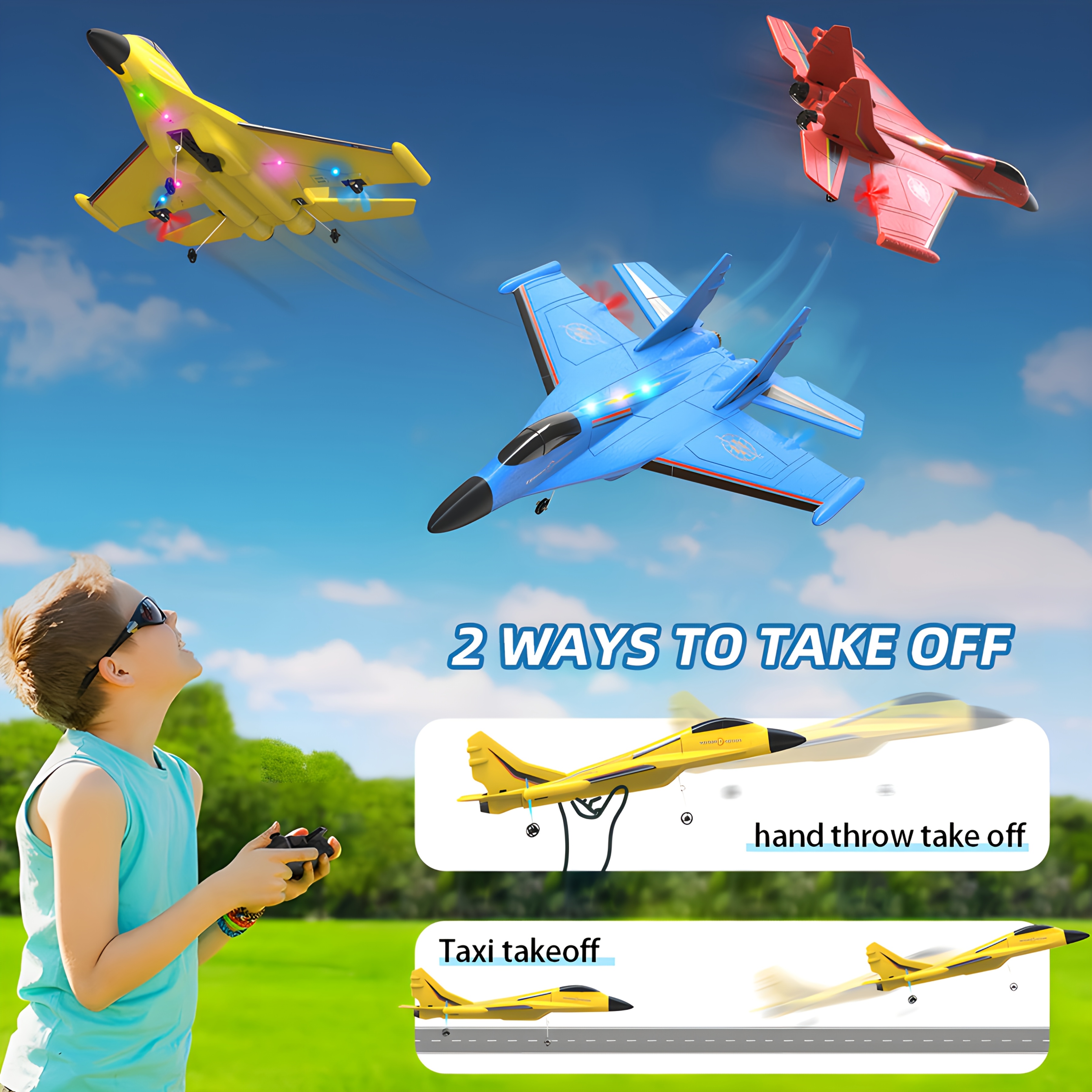 RC Aircraft, 2.4GHz Remote Control, Easy To Fly, Remote-controlled Glider, One Click Control Of Lights, Suitable For Children, Adults, Beginners (red, Blue, Yellow)