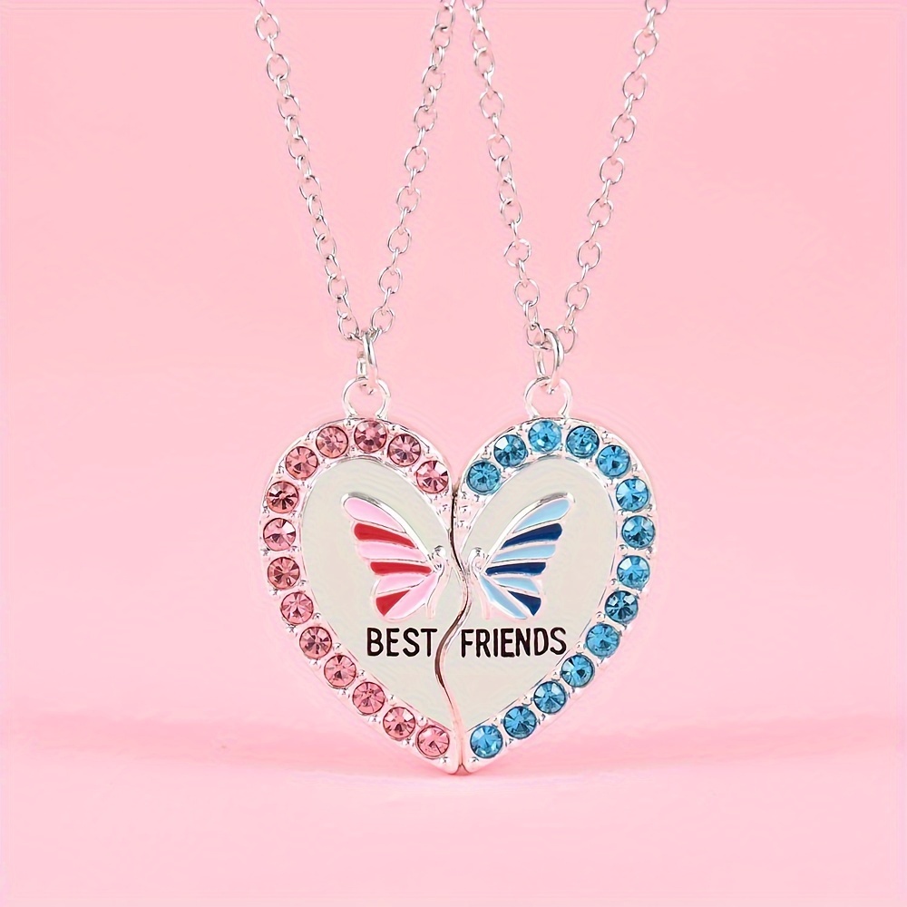 

2pcs Set Of Butterfly Necklaces - Fashionable Glass Pendant, Zinc Alloy Chain,