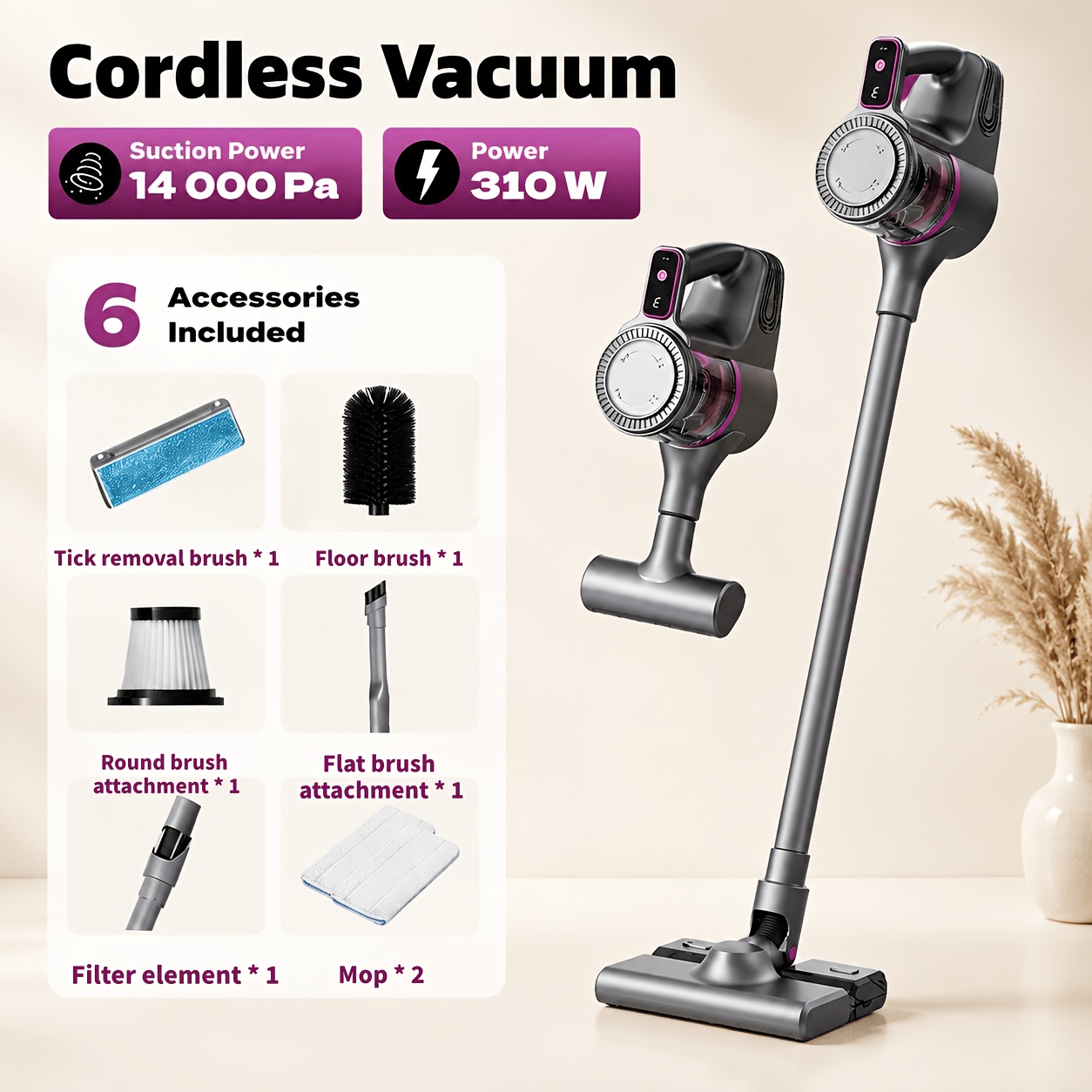 TEMU Aspirateur, Aspirateur balai léger 8-en-1 avec tête de plancher, Aspiration puissante, Aspirateur à main , la voiture, le tapis, le canapé et le