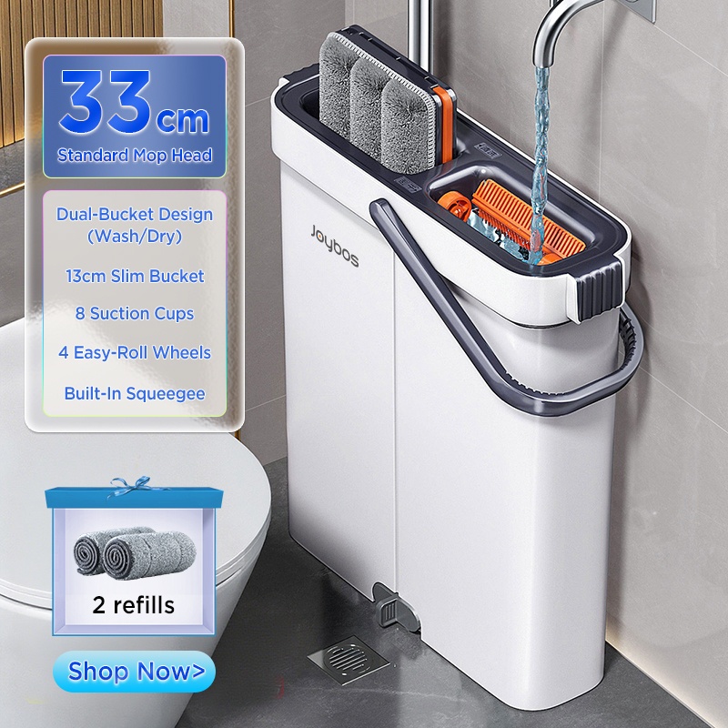 TEMU 2025 New Hardwood Floor Mop And Bucket Set With Wringer, Flat Mops For Floor Cleaning, Wall Mop Cleaner With Long Handle And 2 Microfiber Pads,