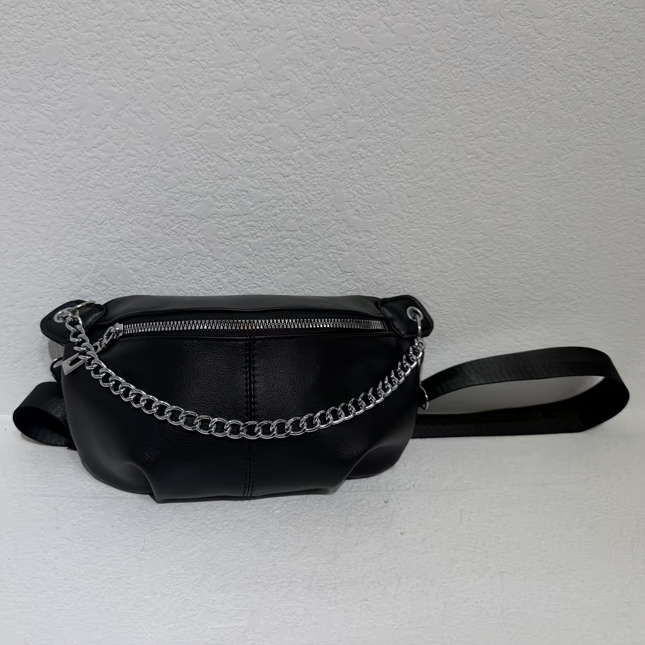 Image of Fashionable, Easy And Multifunctional Pu Material Waist Bag, Black Unisex Shoulder Crossbody Bag, Suitable For Sports Use