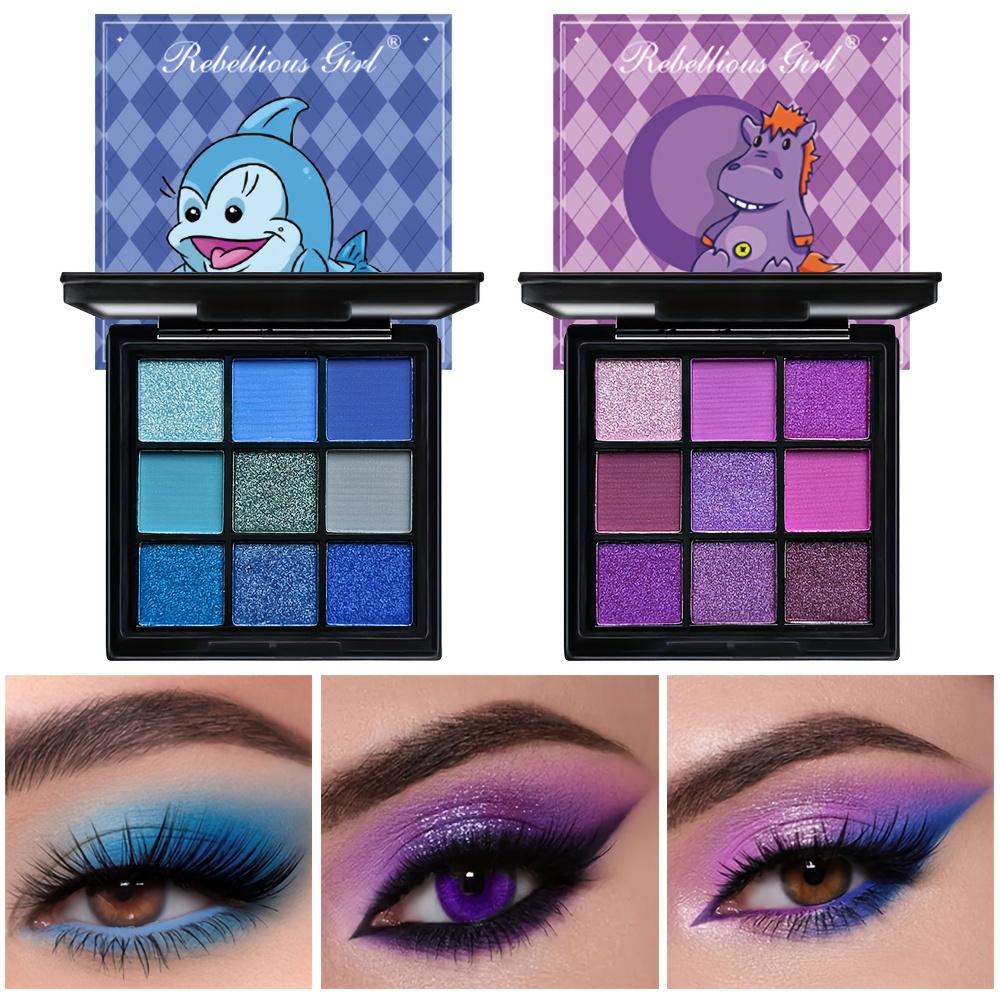 Image of 2pcs Blue Purple Eyeshadow Palette Set, Glitter And Matte Shades, Witch Blue And Violet Tones, Waterproof, High Pigmentation, Smoky Pressed Glitter, Festival Color Party Stage Makeup, For Halloween