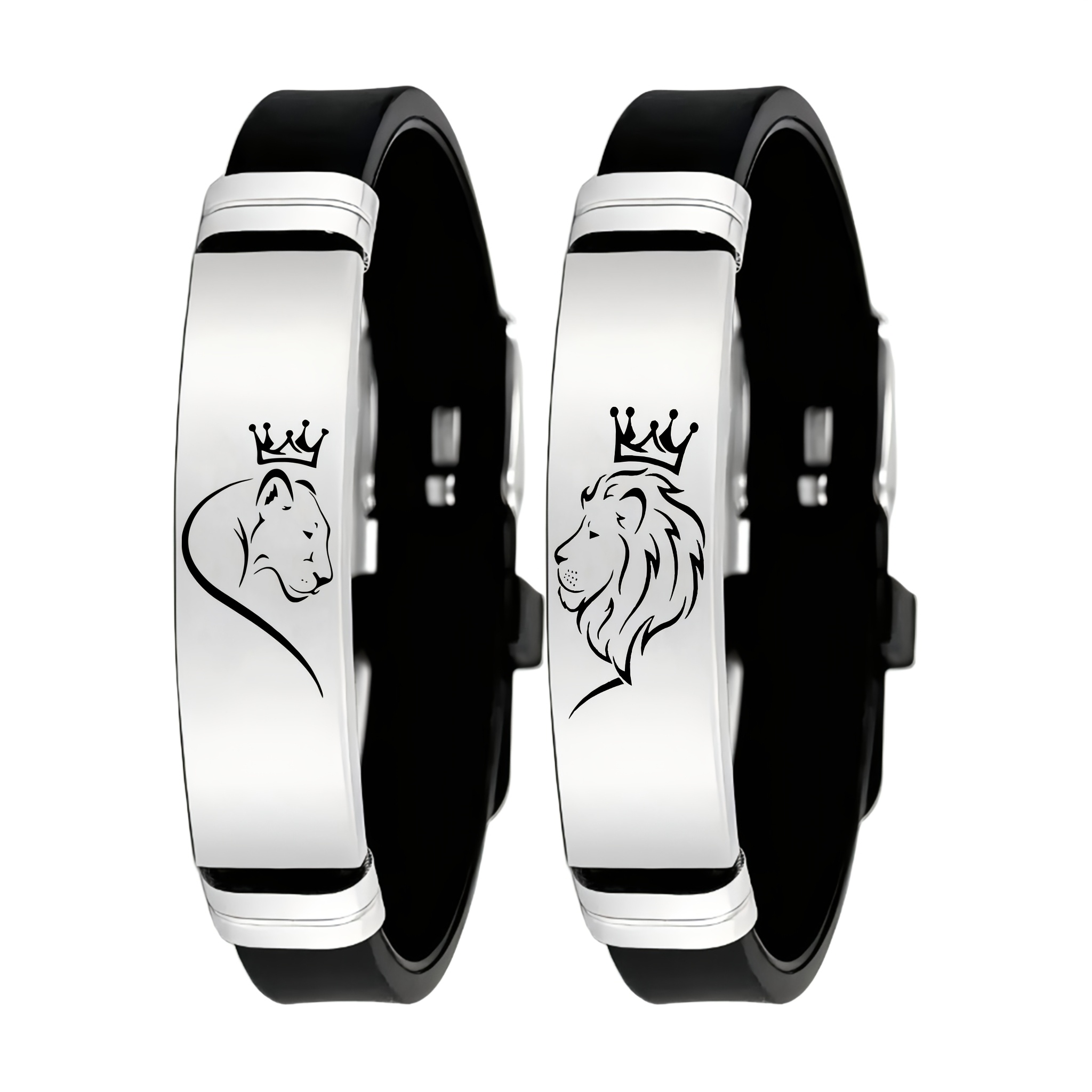 E-shop 1/2 Stück & Königin Krone Paararmband - 202 Edelstahl & Silikon Passende Bänder, geeignet für Hochzeiten, Valentinstagsgeschenke, Löwenemblem