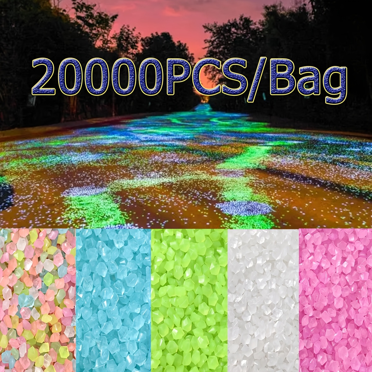 

Glow-in-the-dark Pebbles - 20,000 Stones For Garden, Vase Filler & Aquarium Decor, 3-5mm Blue Resin Gravel, Pebbles For Garden