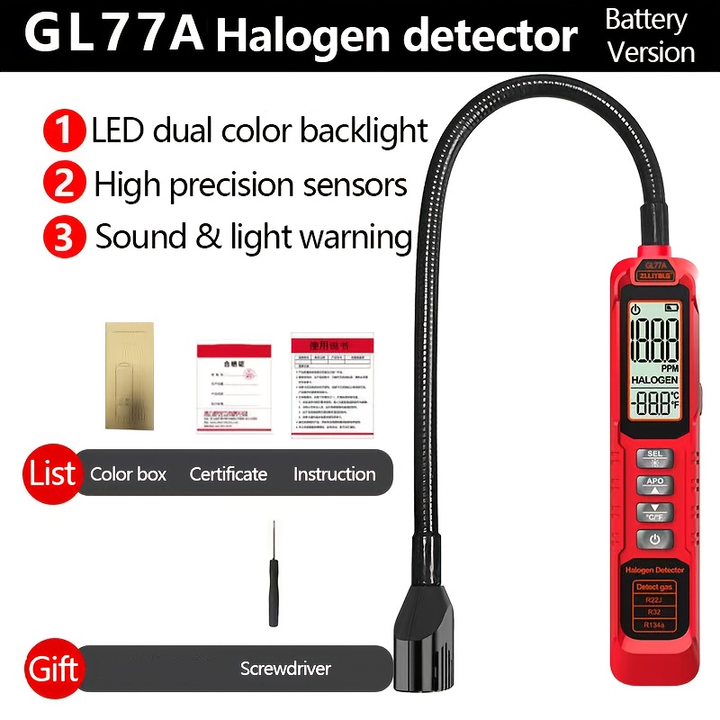 TEMU Professional Halogen Refrigerant Leak Detector With Digital Lcd Screen & Sound/visual Alarms - Heavy-duty Refrigeration, Air Conditioning,