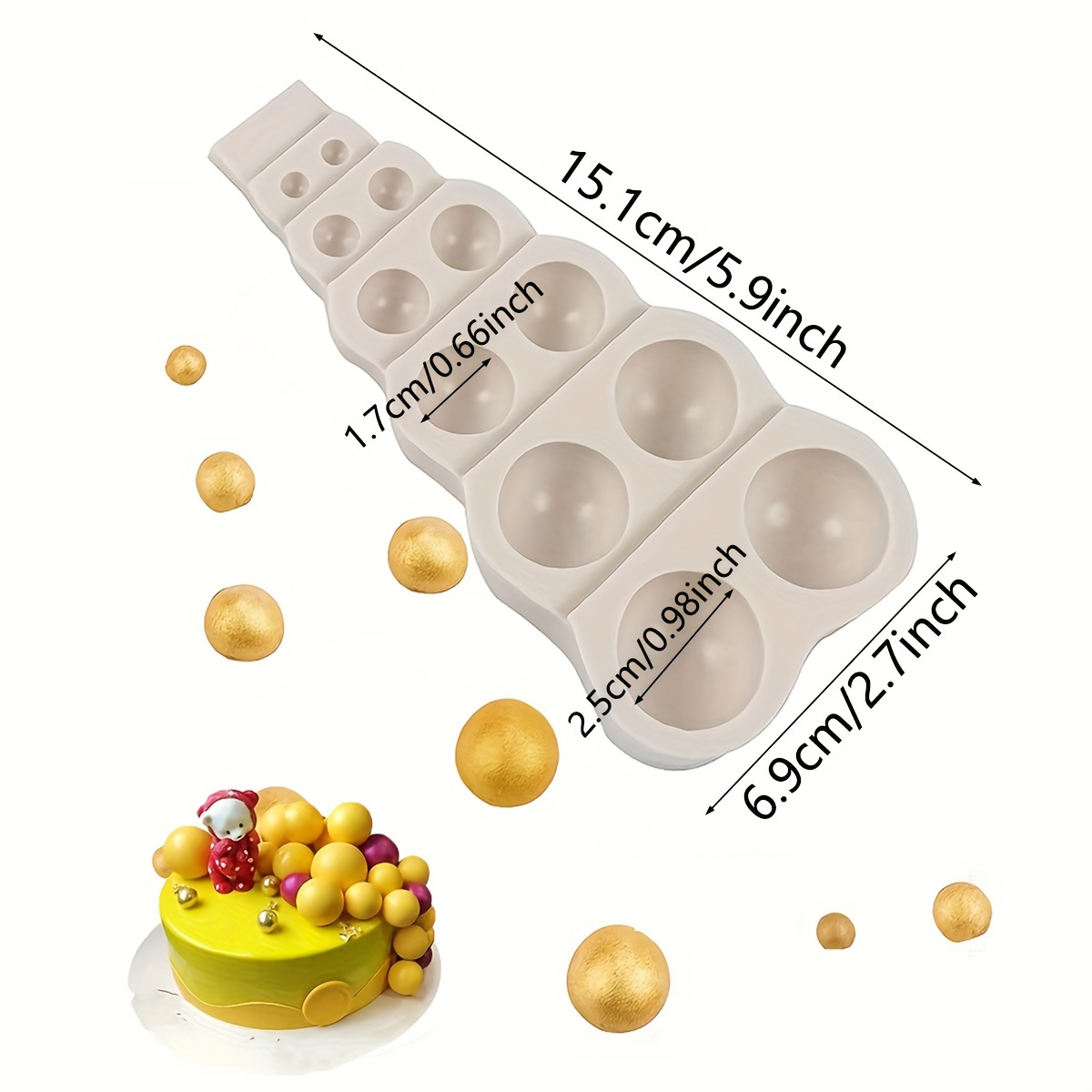 TEMU Moules en silicone perles fantastiques : 3D de boule, demi-boule et cylindre pour la décoration de gâteaux, chocolats, chewing-gum et polymère