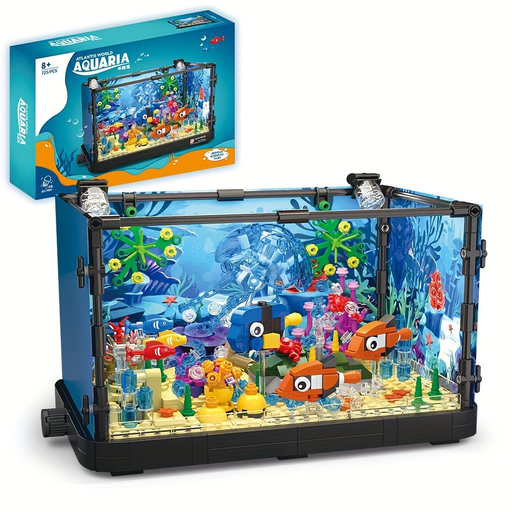 

Fish Tank Building Block Set With Light, Aquarium, Marine Jellyfish, Building Block Toy For Home Decor