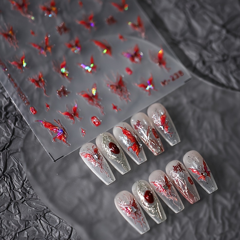 

5d Embossed Holographic Butterfly Design Nail Art Stickers For Spring, Nail Art Decals For Nail Art Decoration, Self Adhesive Nail Art Supplies For Women And Girls