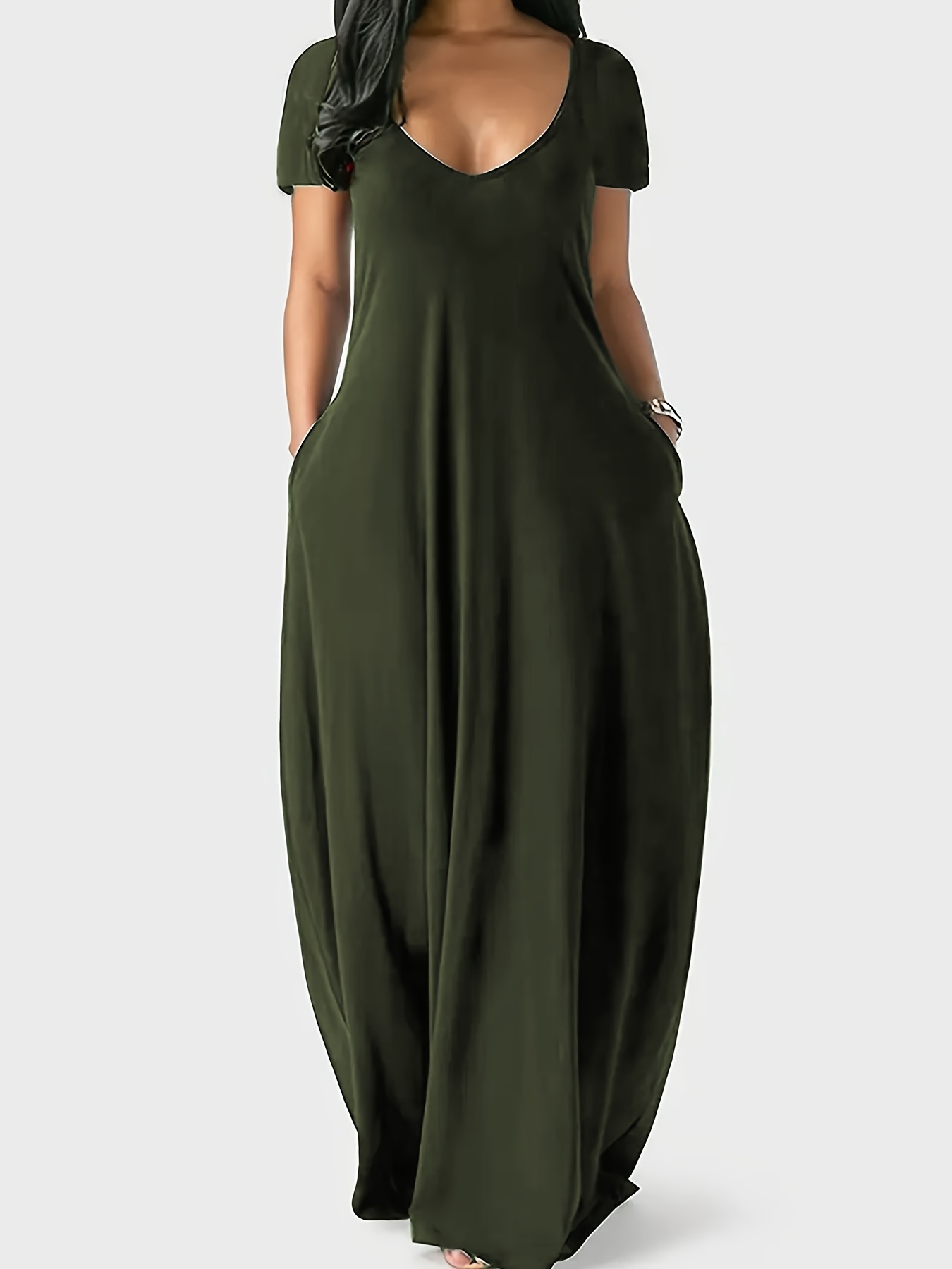 women short sleeve loose plain casual long maxi dresses with pockets | Free  Shipping On Items Shipped From Temu | Temu