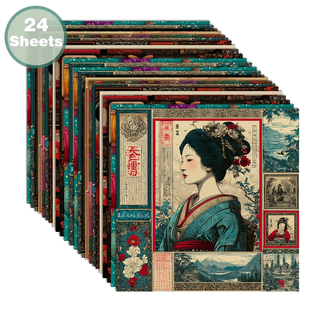 TEMU 24 pezzi 6X6 pollici Retro Giapponese Geisha /, per Collage, Origami e Materiali per Artigianato, Carta, a , Journal, Biglietti d', Confezioni