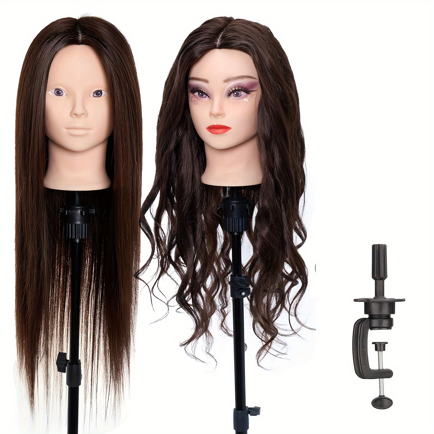 

28 Inch Hair Mannequin Head, Make Up Cosmetology Practice Doll Hairdressing Head For Makeupbraiding Hair Styling Curling Training