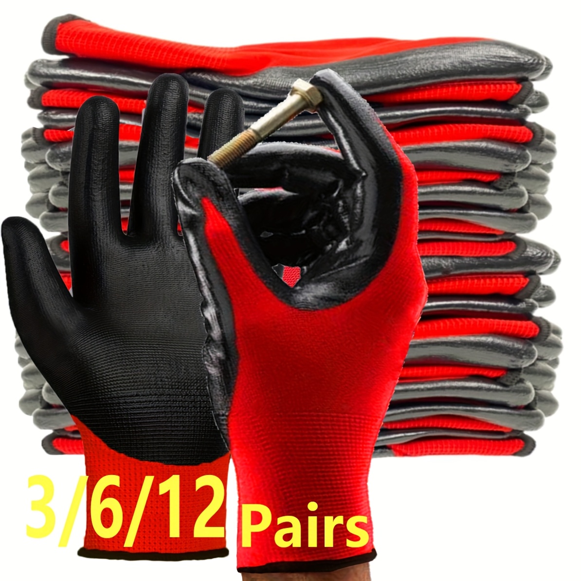 3 6 12 pairs nitrile coated safety gloves abrasion resistant breathable work gloves gardening gloves