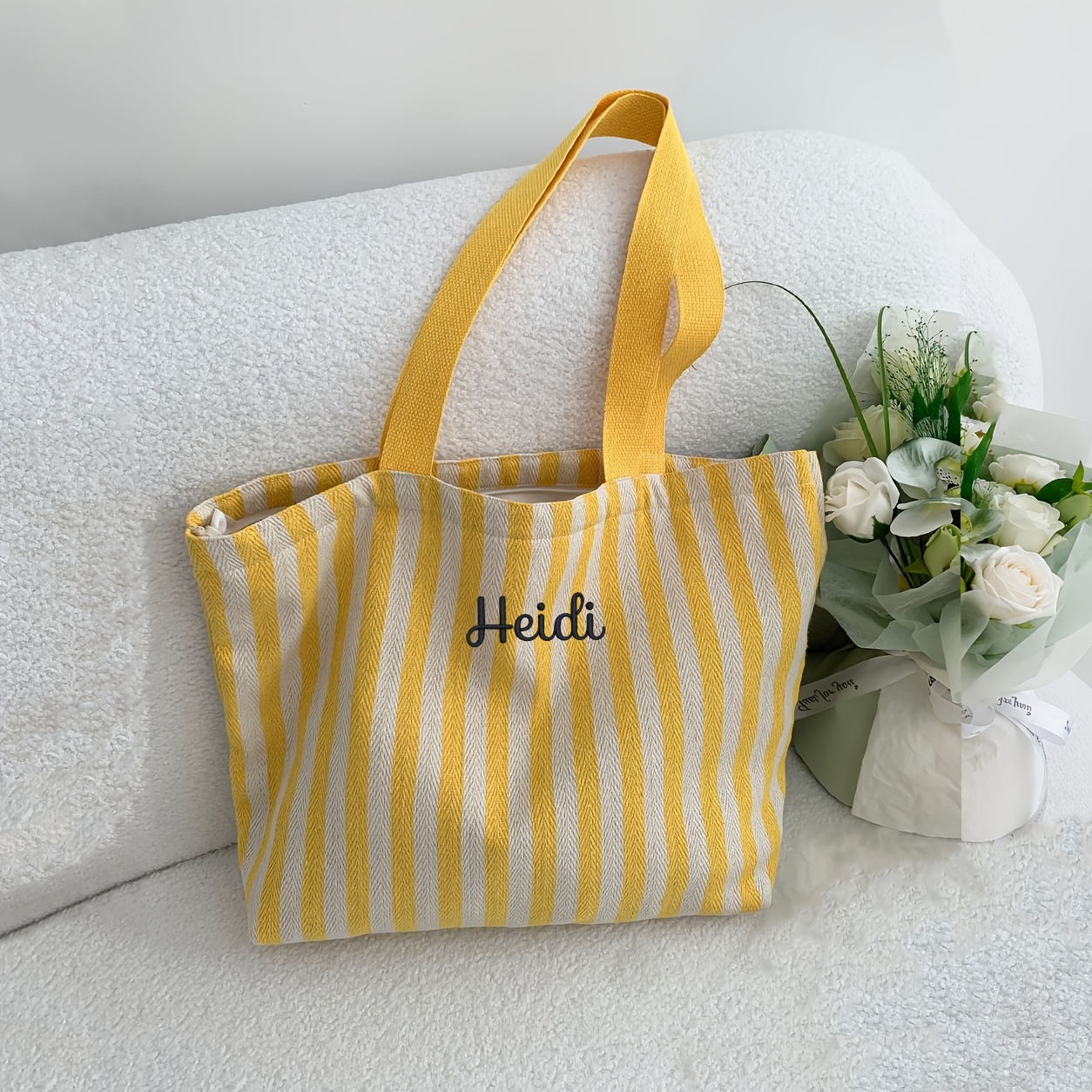 TEMU Personalized Women's Striped Tote Bag With Zipper Closure, Large Capacity Shoulder Handbag, Casual Fashion Shopper Bag, Lightweight Durable