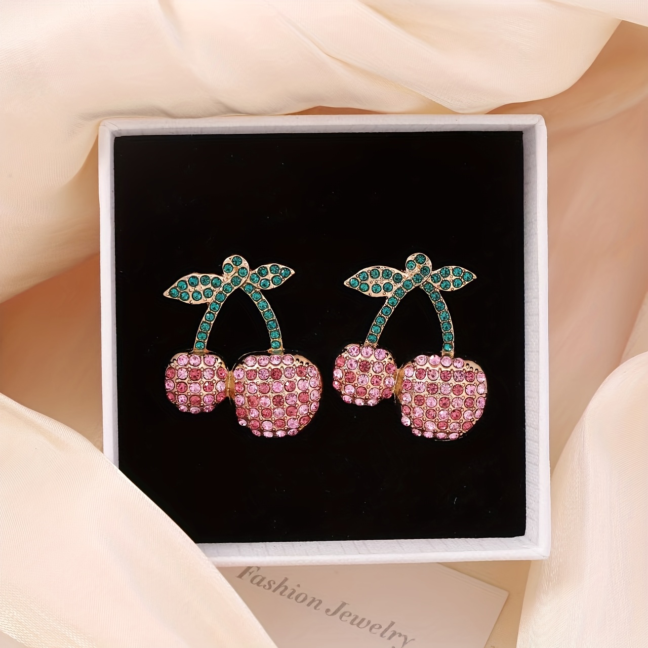 Cherry Stud Earrings with Rhinestones for Daily & Vacation Wear