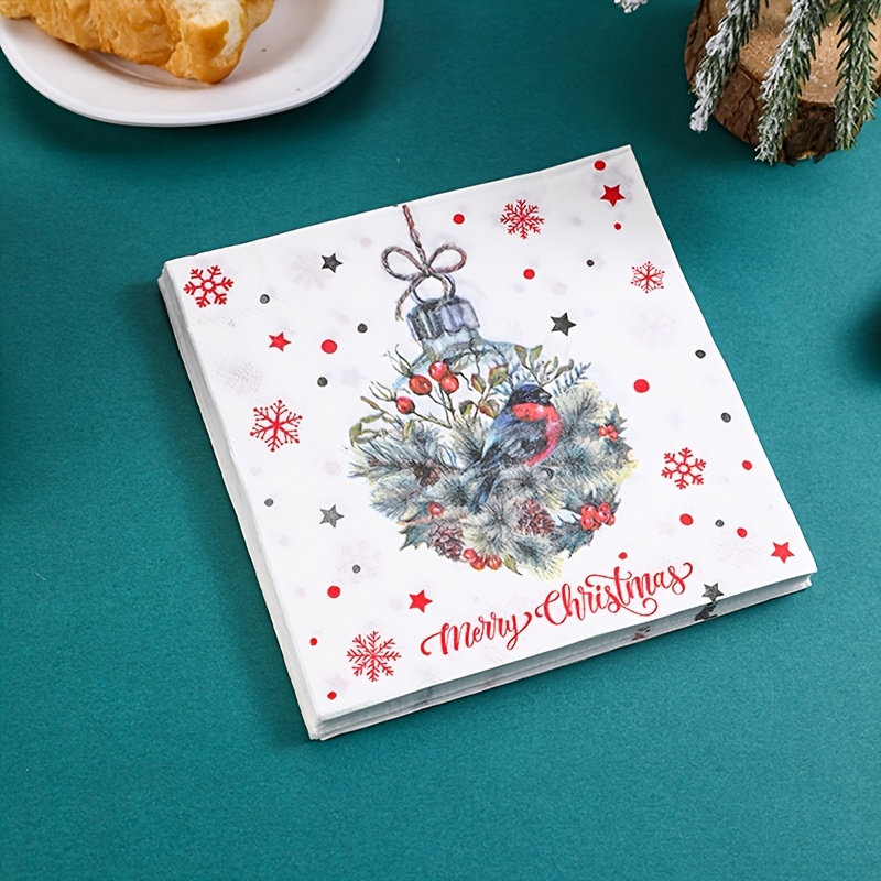 20pcs Double-layered Bird Print Napkins 13x13" - Perfect For Christmas, New Year's & Family Gatherings Halloween&christmas For Christmas,newyear,valentine,party Events