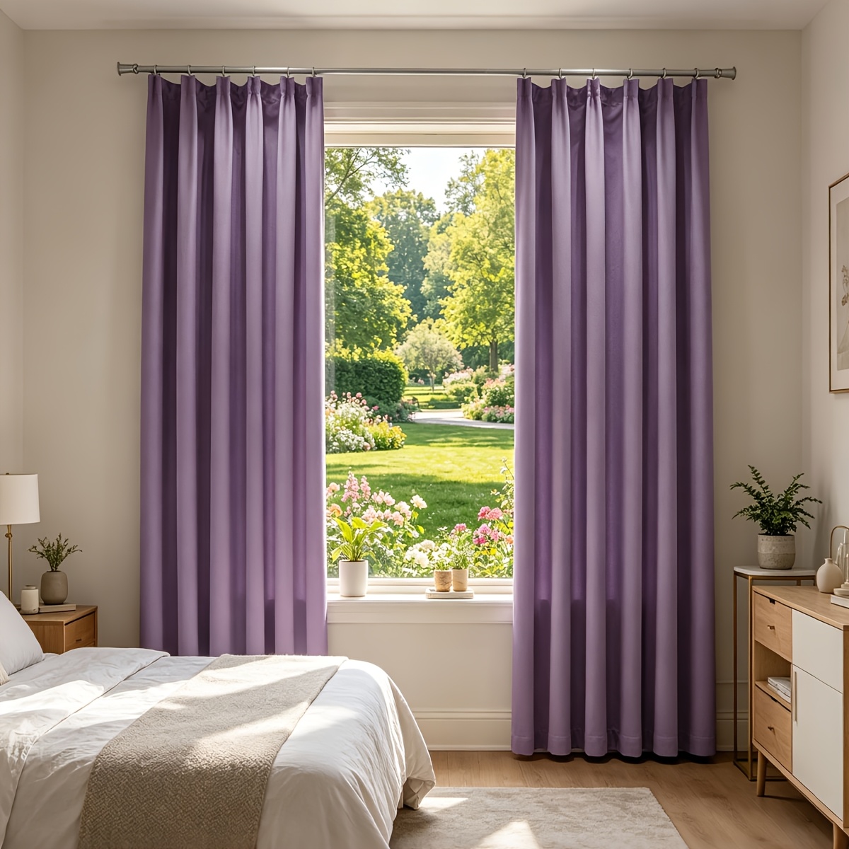 TEMU 2pcs Light Purple Solid Curtains, Elegant , Full Blackout Pinch Curtains With Smooth Fabric For Home & Apartment