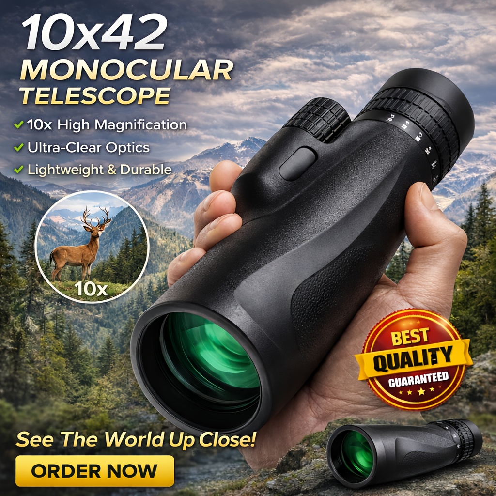 TEMU 10x42 High Monocular Telescope, Lightweight Ideal For Hunting, Hiking, Birdwatching, And Outdoor Activities. A Perfect Gift For