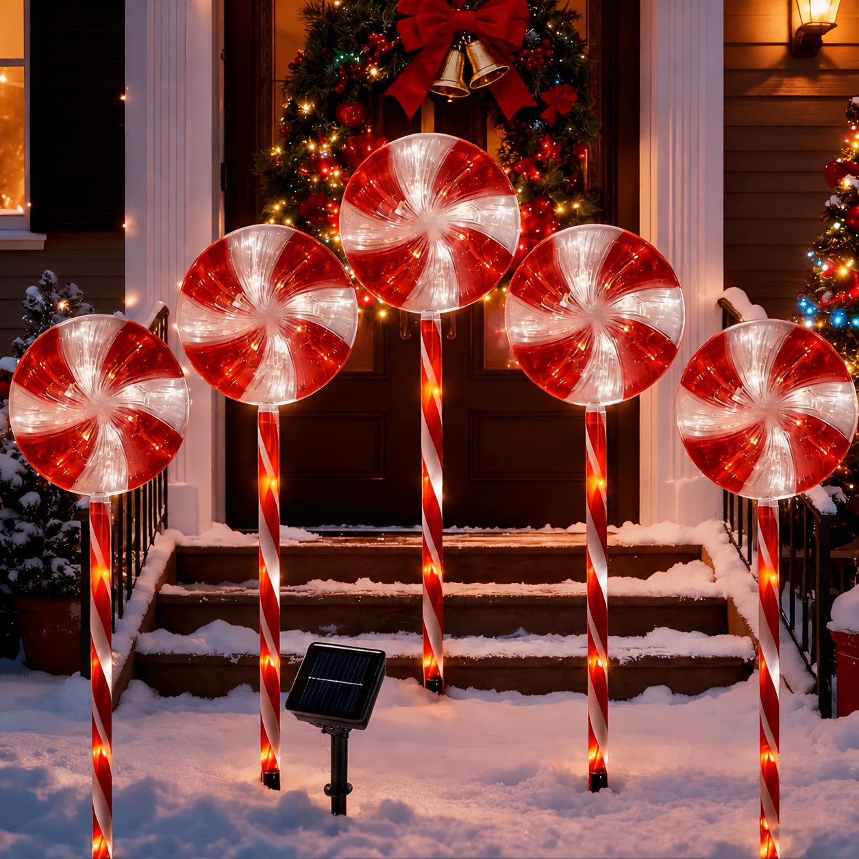 TEMU Christmas Candy Cane Lights Outdoor Decorations, Solar Powered Candy Cane Pathway Lights 5 Pack, Red White Holiday Stake Lights For Yard Lawn