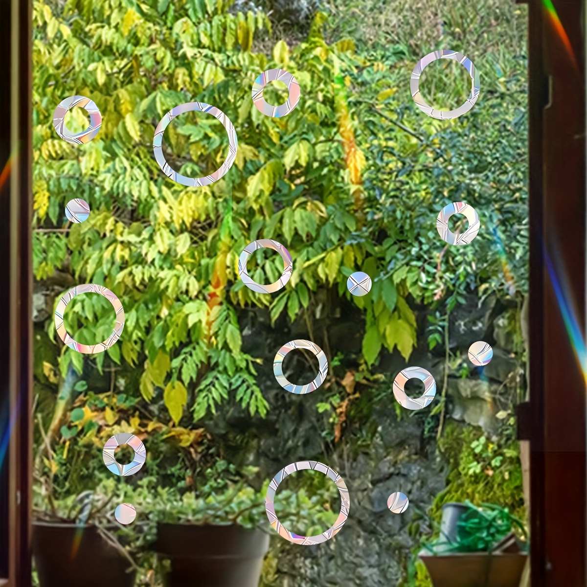 1pc Anti Collision Window Decals, Rainbow Stickers Round Bubble Shape Window Clings - Protect Birds From Window , Non Adhesive Prismatic Pvc Window Clings