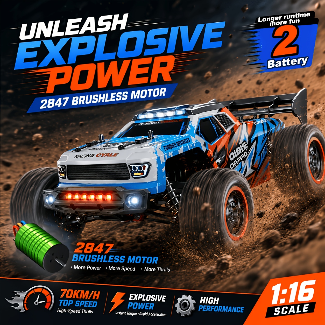 [ Flagship Dual-battery Version] Ultra-fast 70km/h Remote-controlled Off-road Vehicle, Not A Toy, Intended For Professional Players/collectors Use In Sports Competitions, 1/16 Scale, Brushless Motor