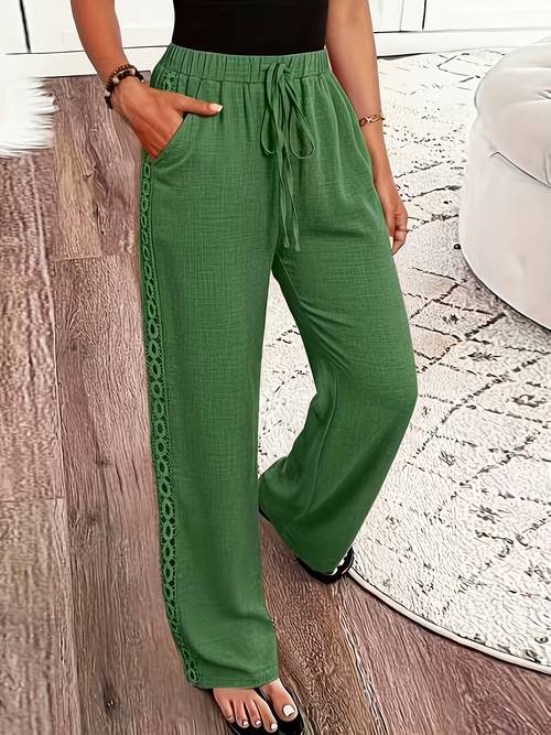 womens elegant side lace slant pocket casual trousers