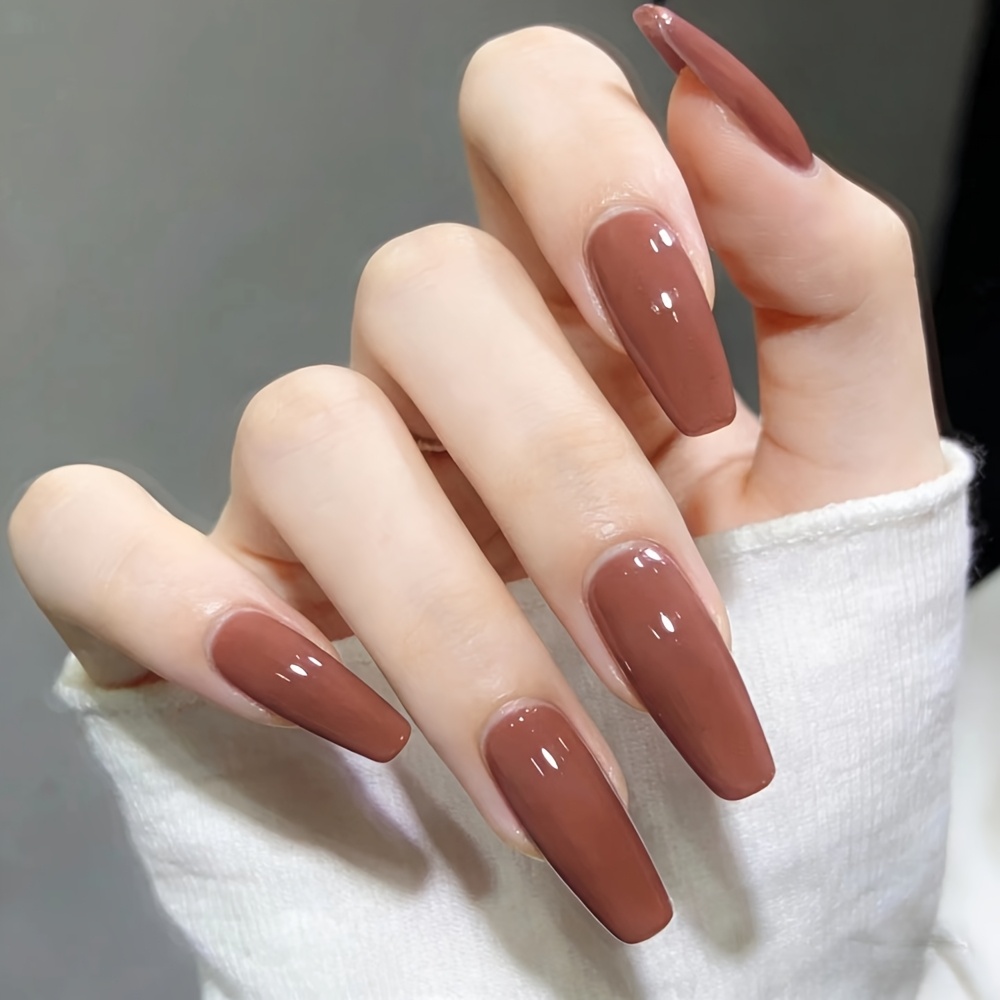 TEMU 24pcs Full Size Premium Long Solid Color Ballet Fake Nails, Reusable, Durable, And Stylish Artificial Nails For Women, Long-lasting And Suitable