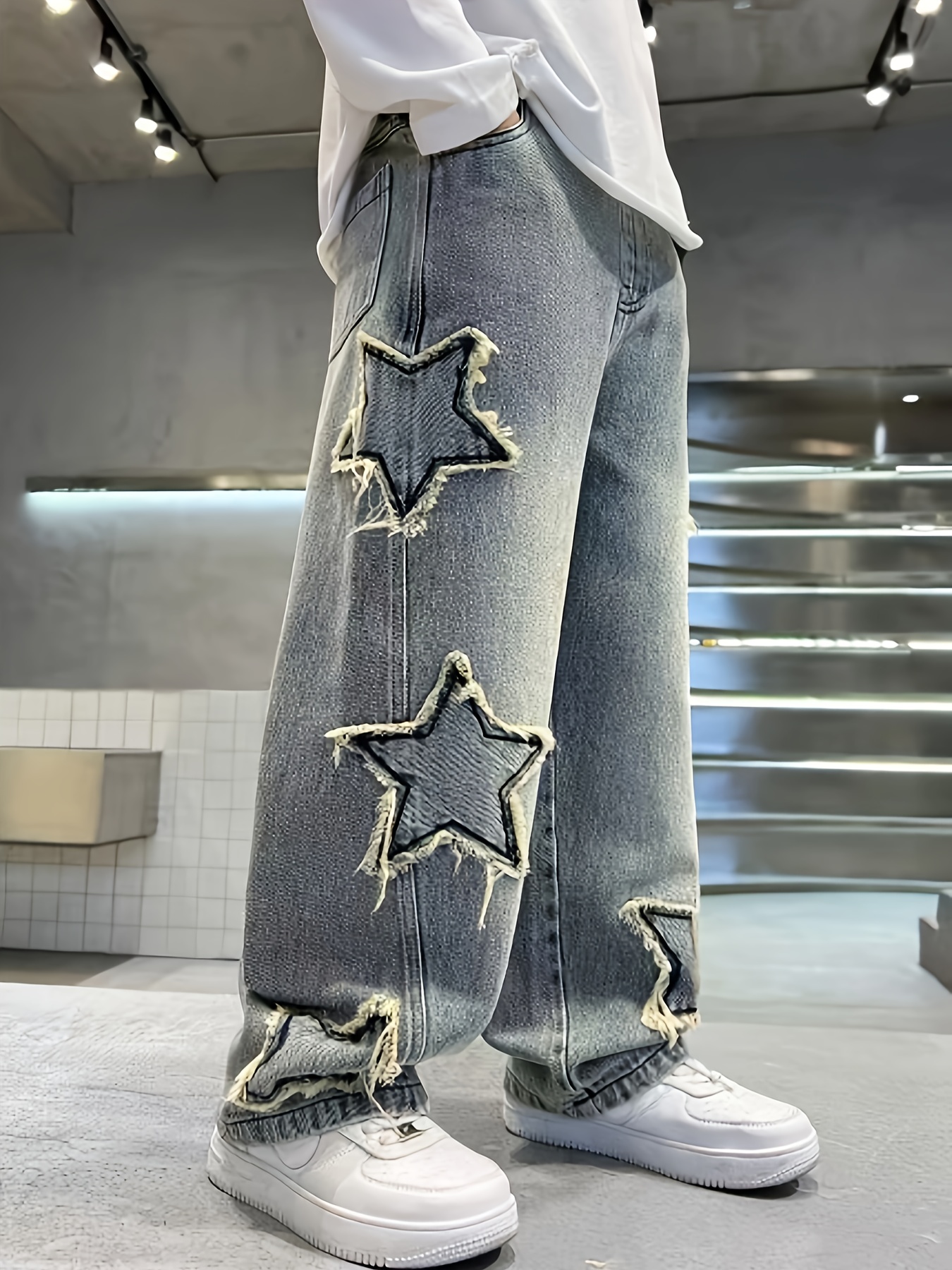 boys loose fit jeans casual trousers star shape applique - Temu