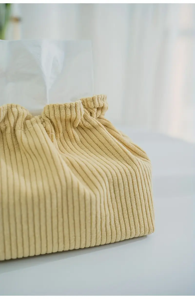 mustard yellow striped fabric tissue box holder with hanging loop durable polyester storage bag for kitchen dining room organization Product details 4