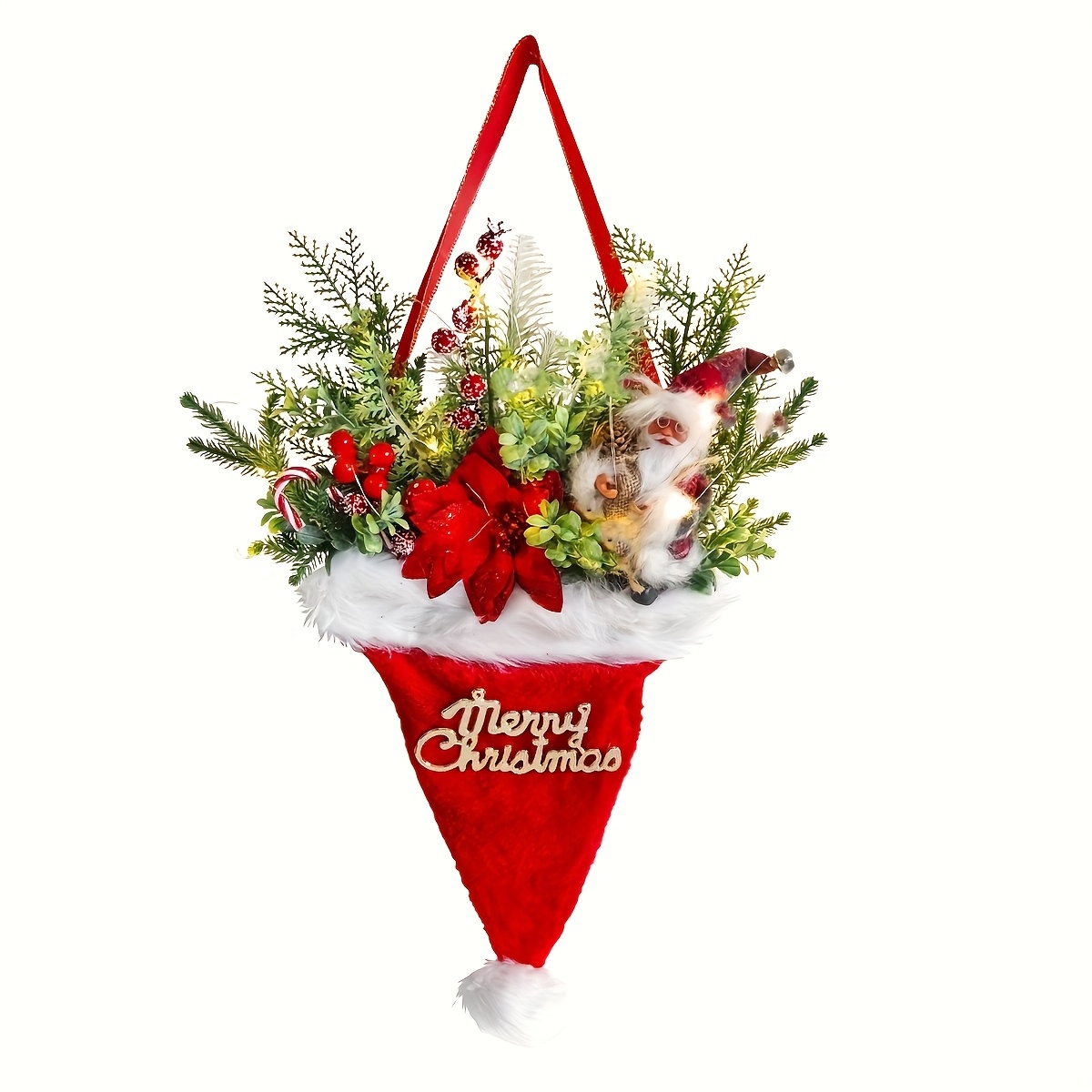 Christmas Hat Pendant Artificial Pine Needles For The Front Door Santa Door Hanging Wreath Wreath Xmas Home Decor Without Led Light