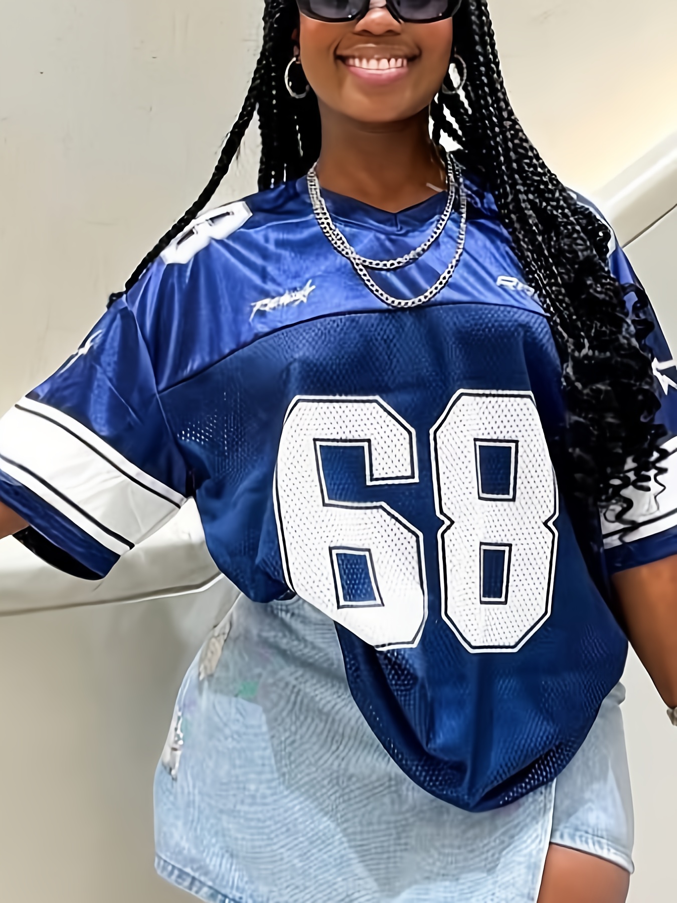 Football Jersey Girl Baseball Jersey Outfits Womens Y2k Style Blue