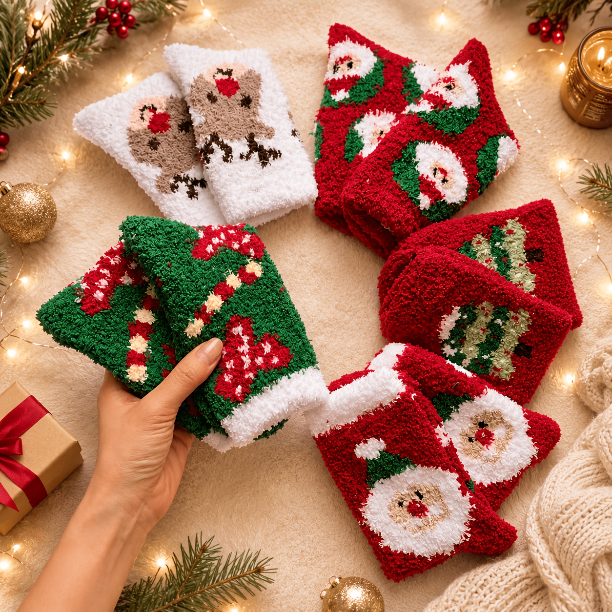 TEMU 5 Pairs Women's Christmas Crew Socks Suitable For Home & Daily Wear - Cozy Mid-calf With Santa Reindeer Tree Patterns, Festive Holiday Patterns,
