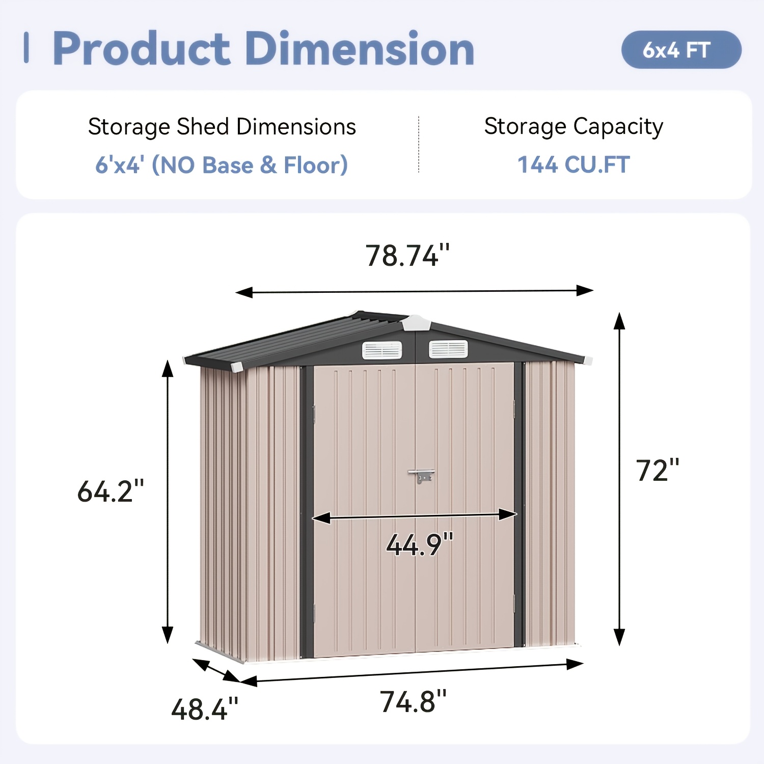 TEMU 6x4/8x6/10x8/10x12ft Gable Roof Metal Storage Shed, Heavy Duty Outdoor Garden Shed With Lockable Doors And Vents, Weather-resistant Utility Shed
