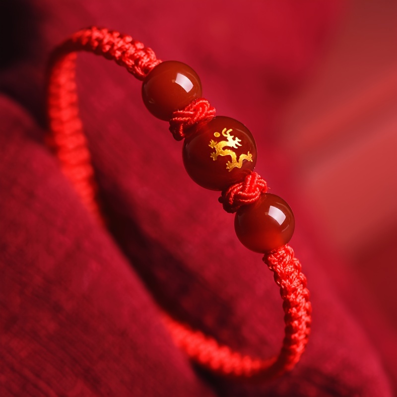 

1pc Men Women Red Woven Bracelet, Glass Hand Accessories Dragon Year Gift