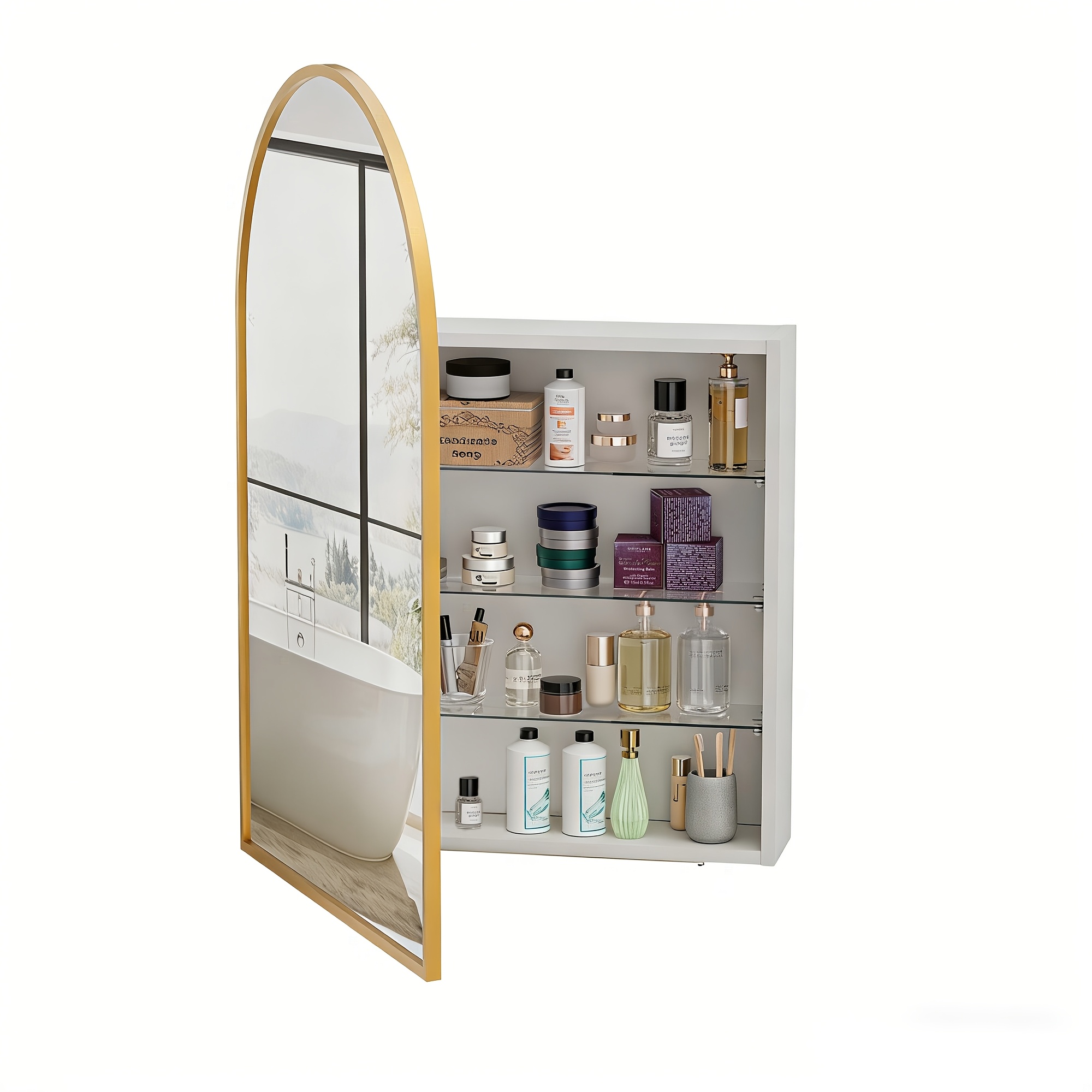Wall-mounted Storage Cabinet With A Bathroom Mirror, Featuring A Stylish , A Large High-definition , A Unique Space- Design, And A Gold-framed Mirror Cabinet, Measuring 60x16x90cm