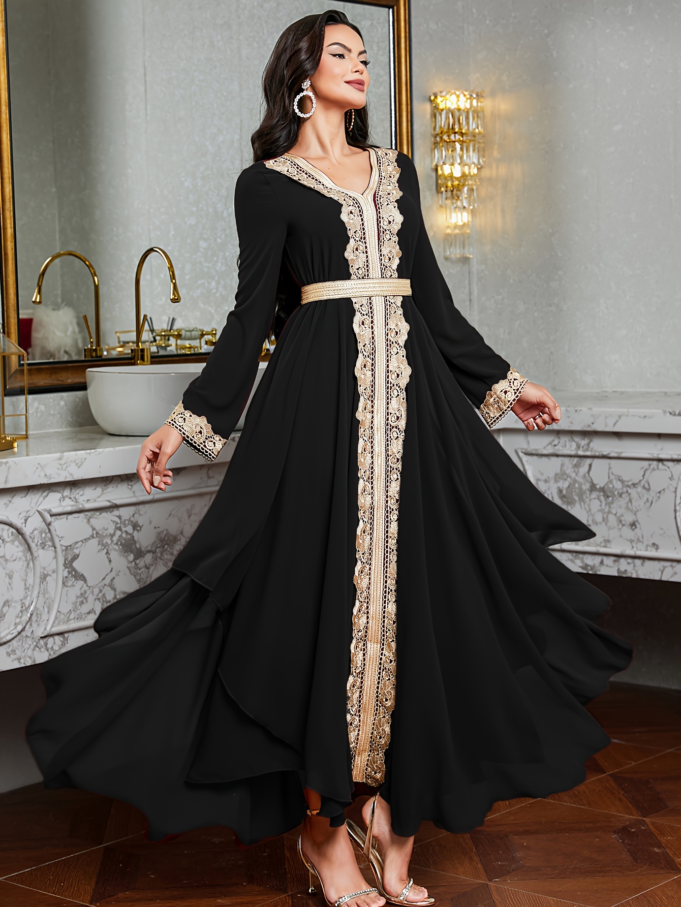 3031 neck double layer chiffon irregular dress lace - Temu
