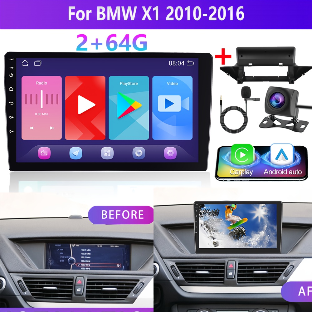 Image of [2gb+64gb]podofo 13 Car Radio Forbmw X1 2010-2016(frame Included), 10.1 Inch Touch Screen Car Stereo, With Carplay/ Auto Eq Dsp Audio, Gps, Wifi, Swc, Fm Rds Radio + Ahd Backup Camera +mic