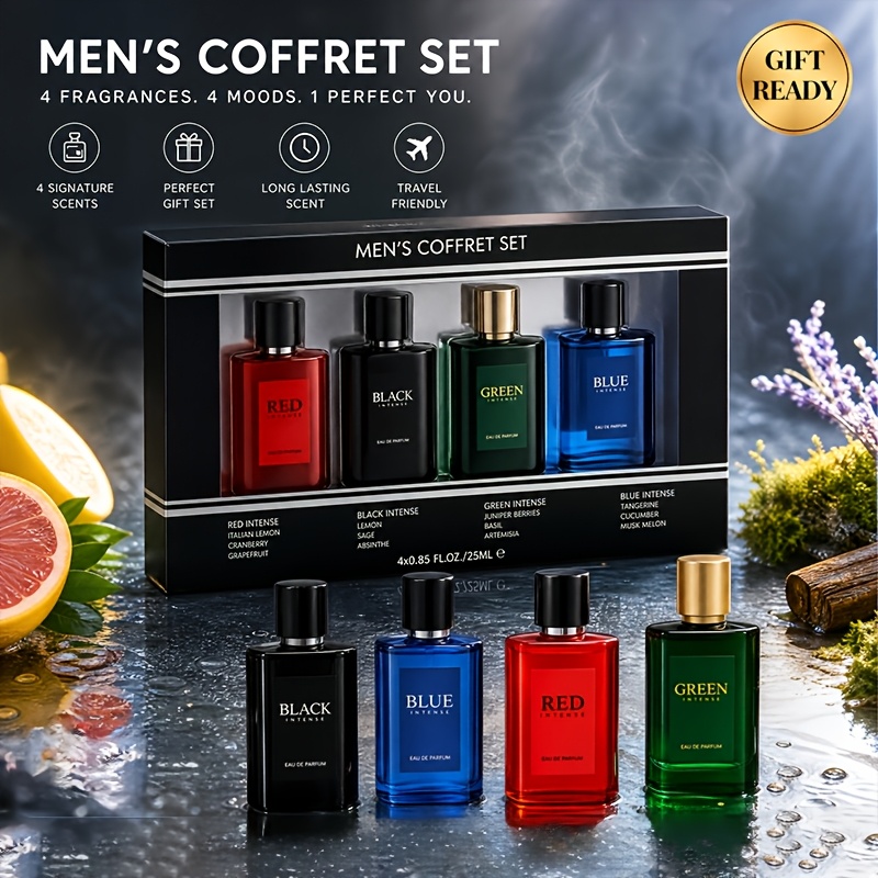 TEMU 4pcs Set, Men's Eau De Toilette Spray Gift Box, Long-lasting Fragrance, 4 Different Flavors, Perfect For Holiday Gifts, Dating, Daily Life,