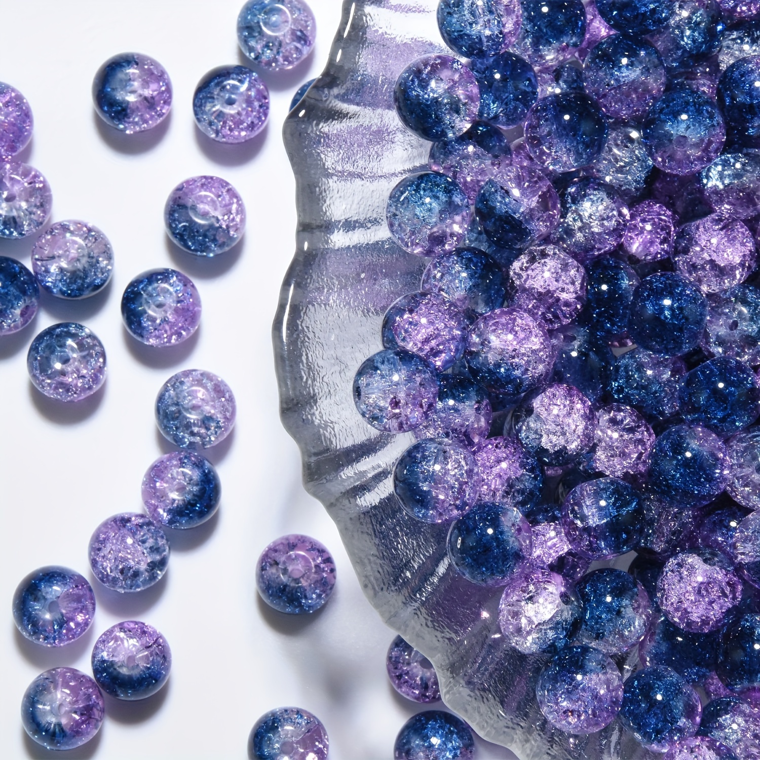 60/120 PCS 10mm Purple Royal blue Crackle Glass Beads Round Spacer Beads  Loose Beads Bulk Beads for Jewelry Making Crafts DIY Necklace Bracelet  Earrin