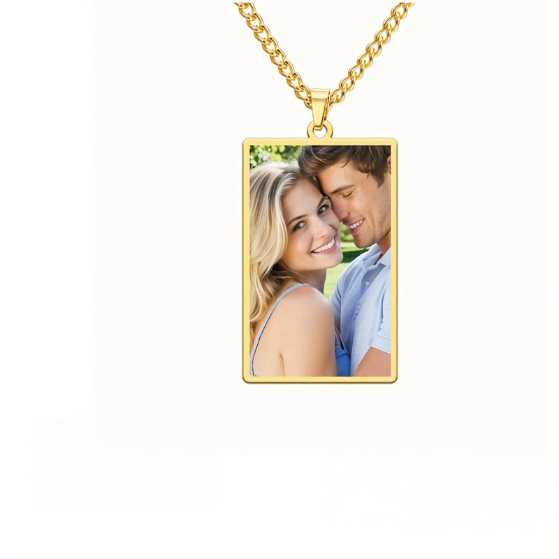 Customizable 18K Plated Photo Square Pendant Necklace