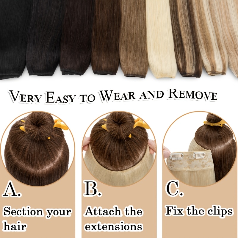 1pc 5 clip in elegant straight v shape hair extension real human hair accessories for women and girls 16 22inch   look with decorative clips increase hair volume halloween christmas festival   diverse hairstyles   details 3