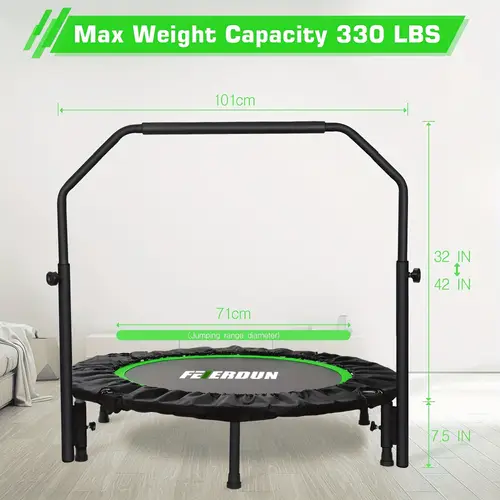 550lbs capacity foldable trampoline for adults 40 48 rebounder with adjustable handle bar thickened indoor leg muscle exercise coordination gift leg muscle workouts secure workout platform design trampoline for outside