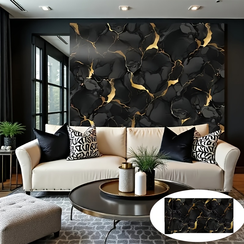 TEMU 1 Roll Black Marble Pattern Self-adhesive Wallpaper, Suitable For Bedrooms, Bathrooms, Kitchens - Thick Vinyl Gypsum Marble Pattern, ,