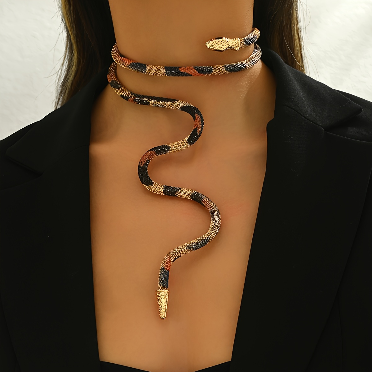 

1pc Women' Creative Choker Necklace, Leopard/snake Mesh Chain Snake Shape Necklace Adjustable Styling Punk Style For Daily Party Wear