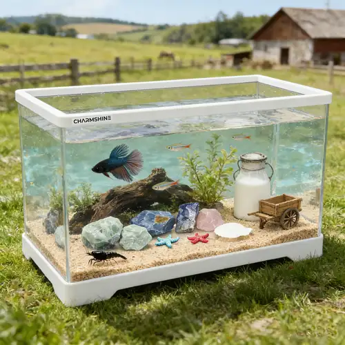 Black & White Large Rectangular Acrylic Aquarium, Non-electronic, with Random Color Decorative Stones.* a * for * Fish, Shrimp and Turtles, Ideal for Home Decor and Reptile Keeping. Black & White Large Rectangular Acrylic Aquarium, Non-electronic, with Random Color Decorative Stones.* a * for * Fish, Shrimp and Turtles, Ideal for Home Decor and Reptile Keeping.